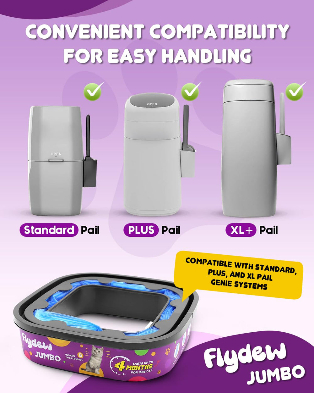 Flydew cat genie tear-resistant bags prevent leaks during busy litter changes.