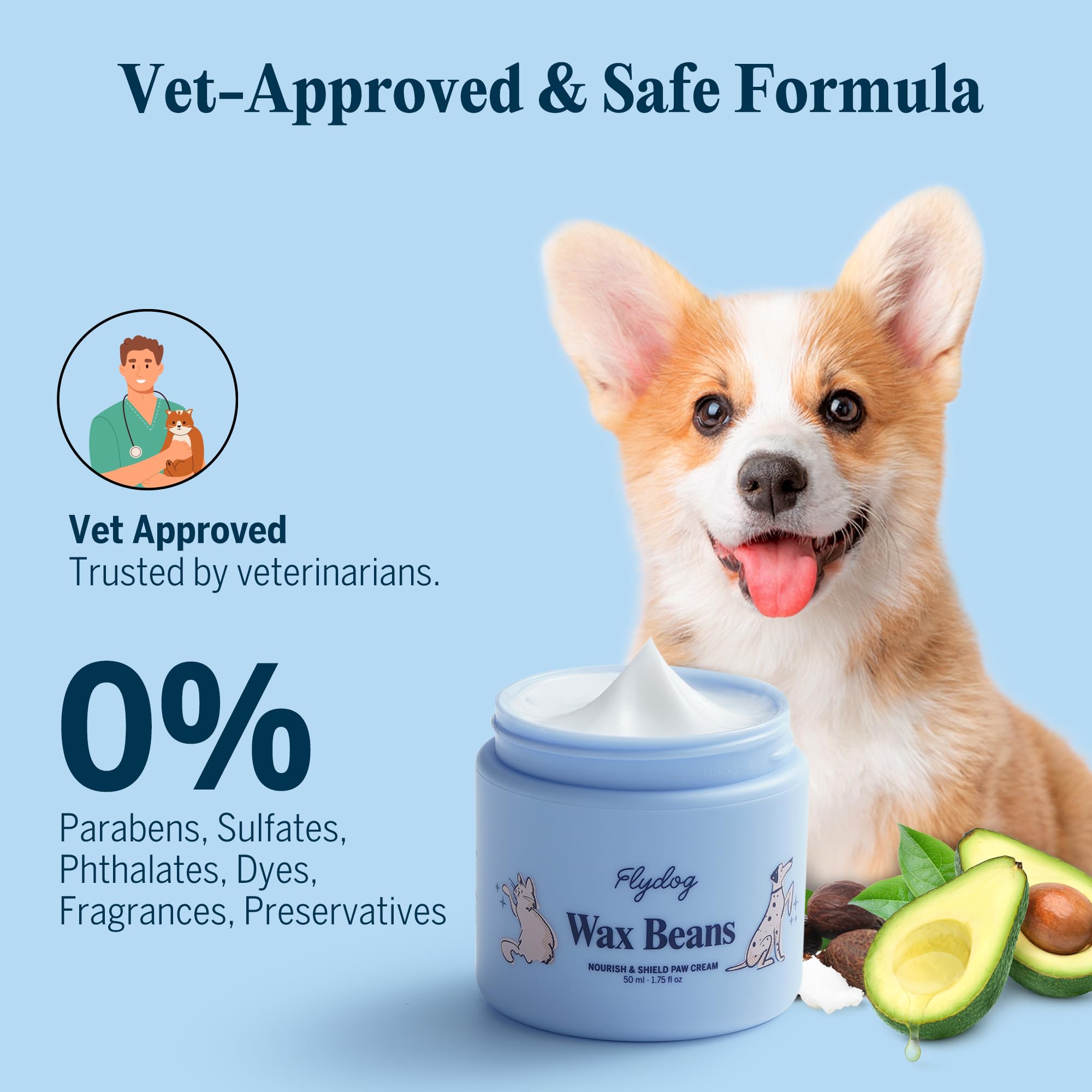 Flydog Lick-Safe Balm packaging-50ml sits beside paw-care routine.