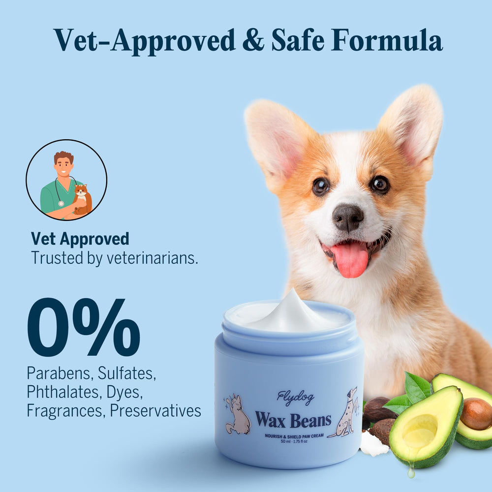 Flydog Lick-Safe Balm packaging-50ml sits beside paw-care routine.