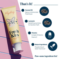 FlyDog Fresh Kiss breath after brushing image demonstrates improved canine breath.