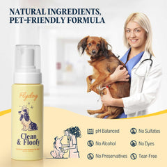 Flydog no-rinse spray foam application on dog's coat