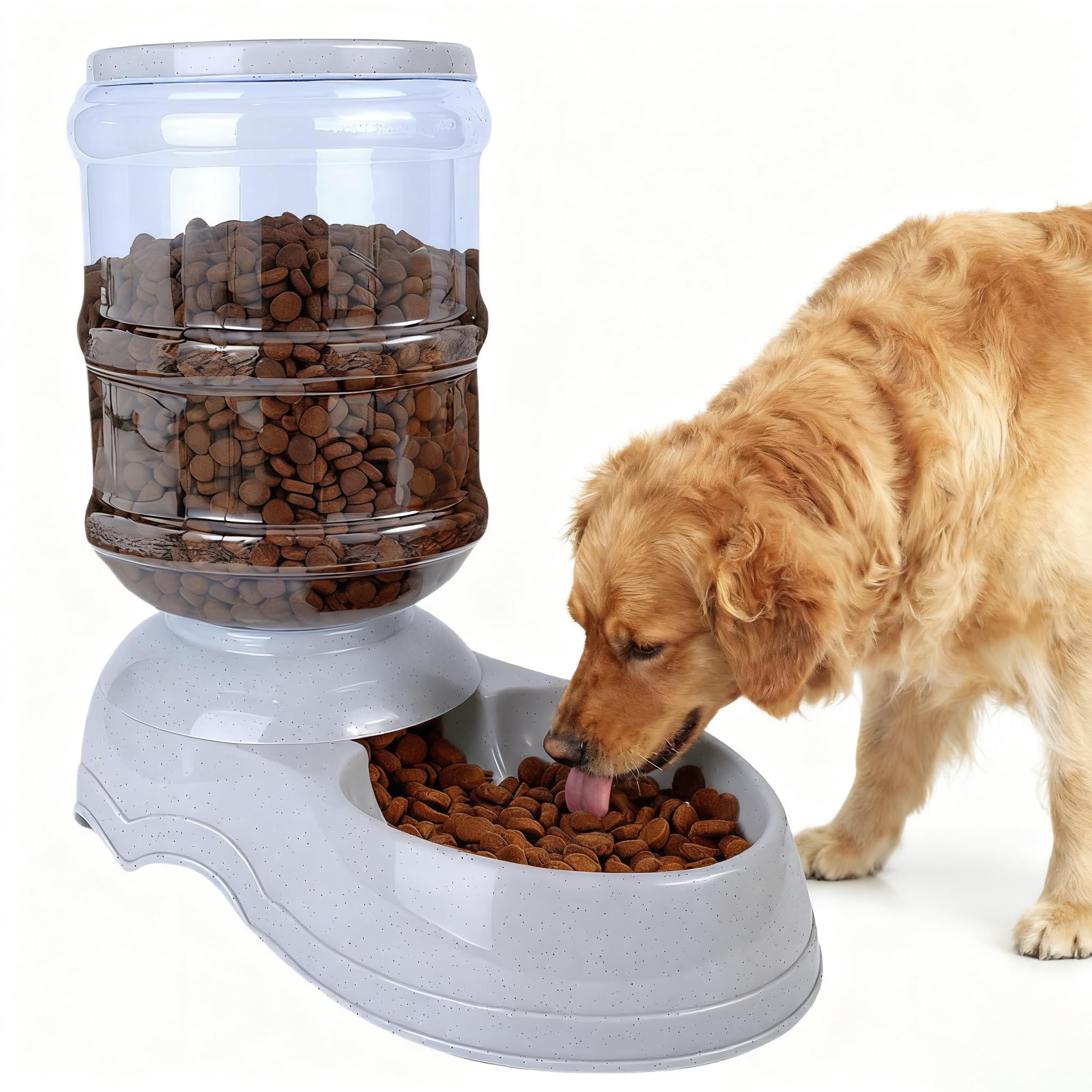 Flying Dove automatic dog feeder 3-gallon bucket shows large-capacity design for extended pet meals.