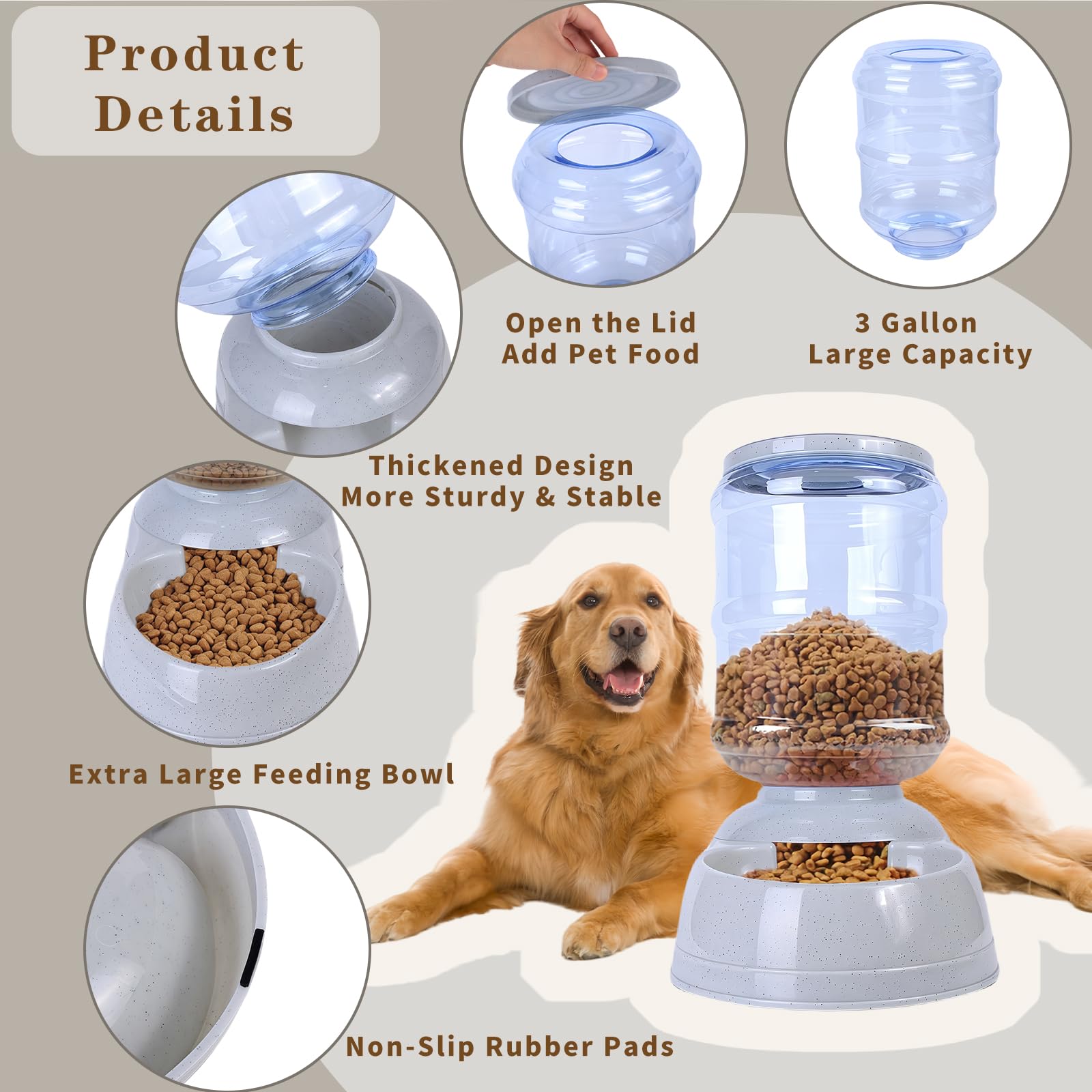 Flying Dove pet feeder station with transparent container helps monitor food level at a glance.