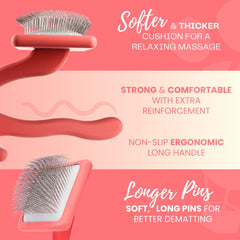 Flying Pawfect ergonomic-handle brush coral offers a secure grip during long grooming sessions