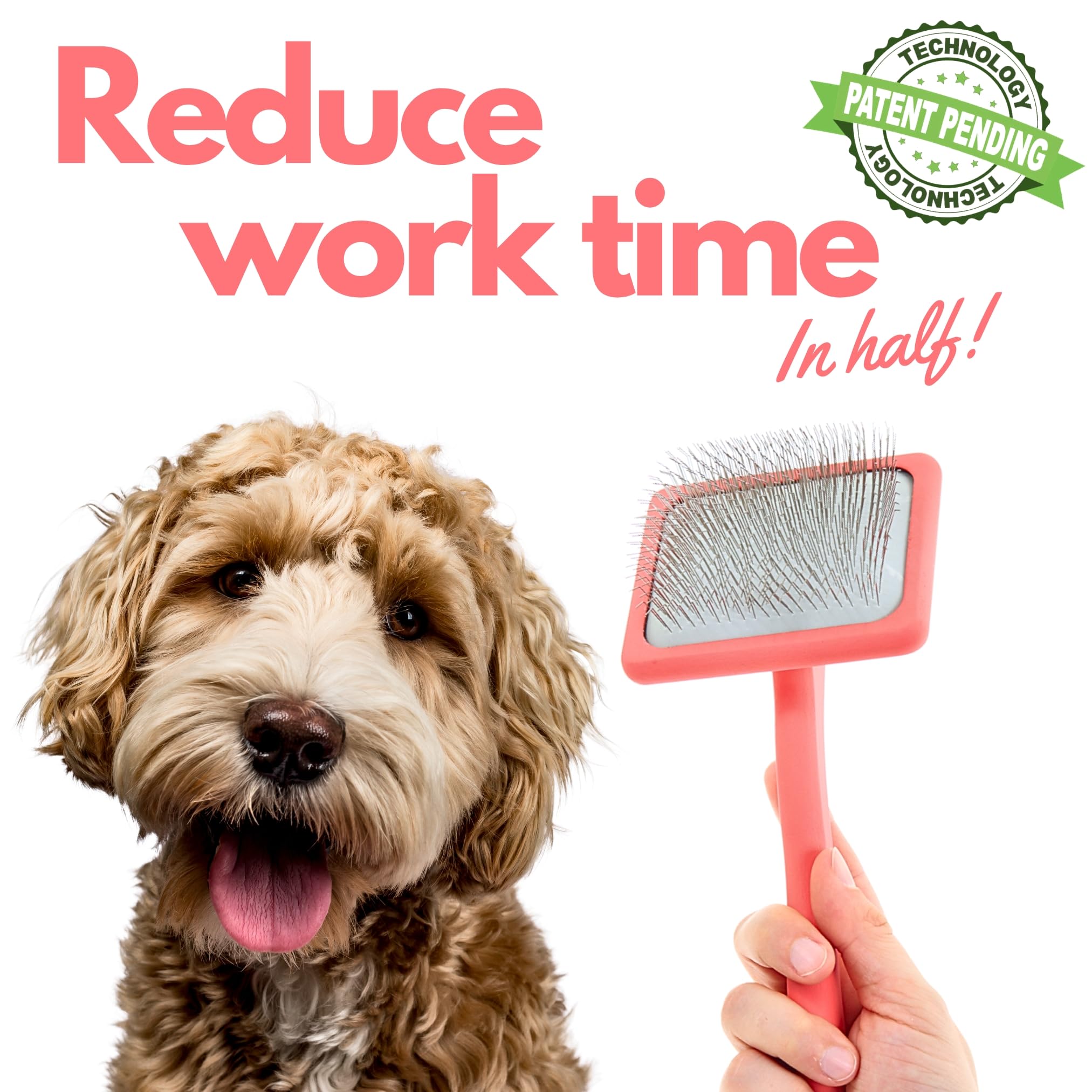 Flying Pawfect poodle-goldendoodle friendly brush ideal for long-haired dogs coral