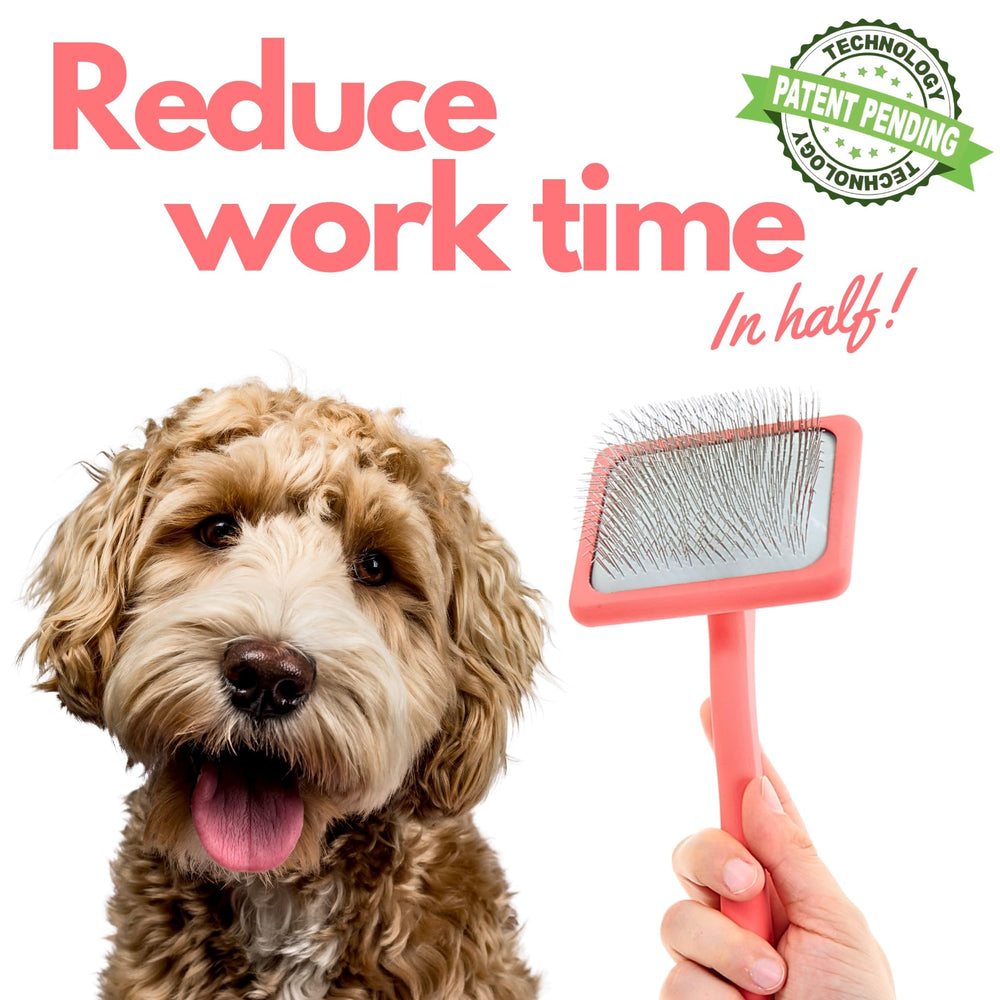Flying Pawfect poodle-goldendoodle friendly brush ideal for long-haired dogs coral