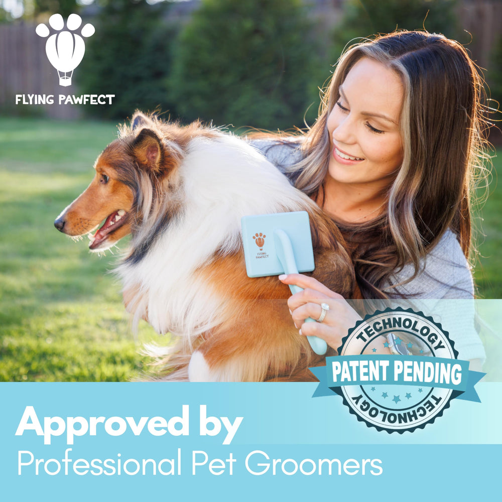 Flying Pawfect slicker brush ergonomic handle aids comfortable grooming sessions