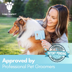Flying Pawfect slicker brush ergonomic handle aids comfortable grooming sessions
