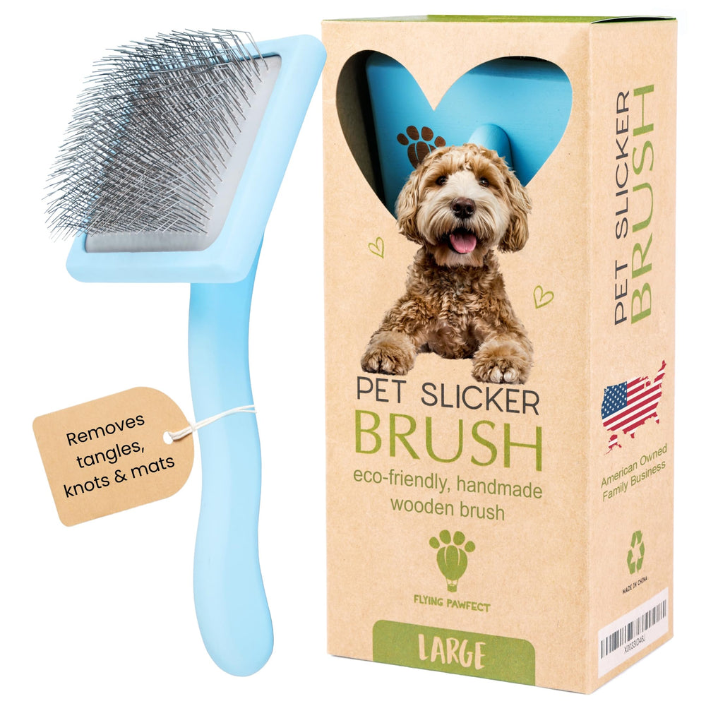 Flying Pawfect slicker brush soft-pins for gentle coat detangling and hair removal