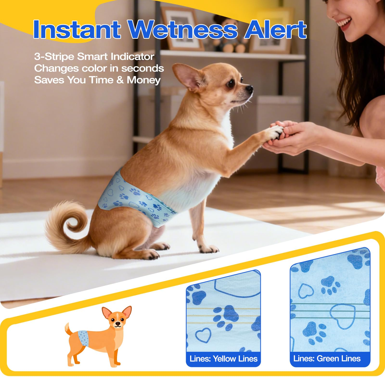 Flying Paws diaper with moisture-absorbing core for reliable leak containment