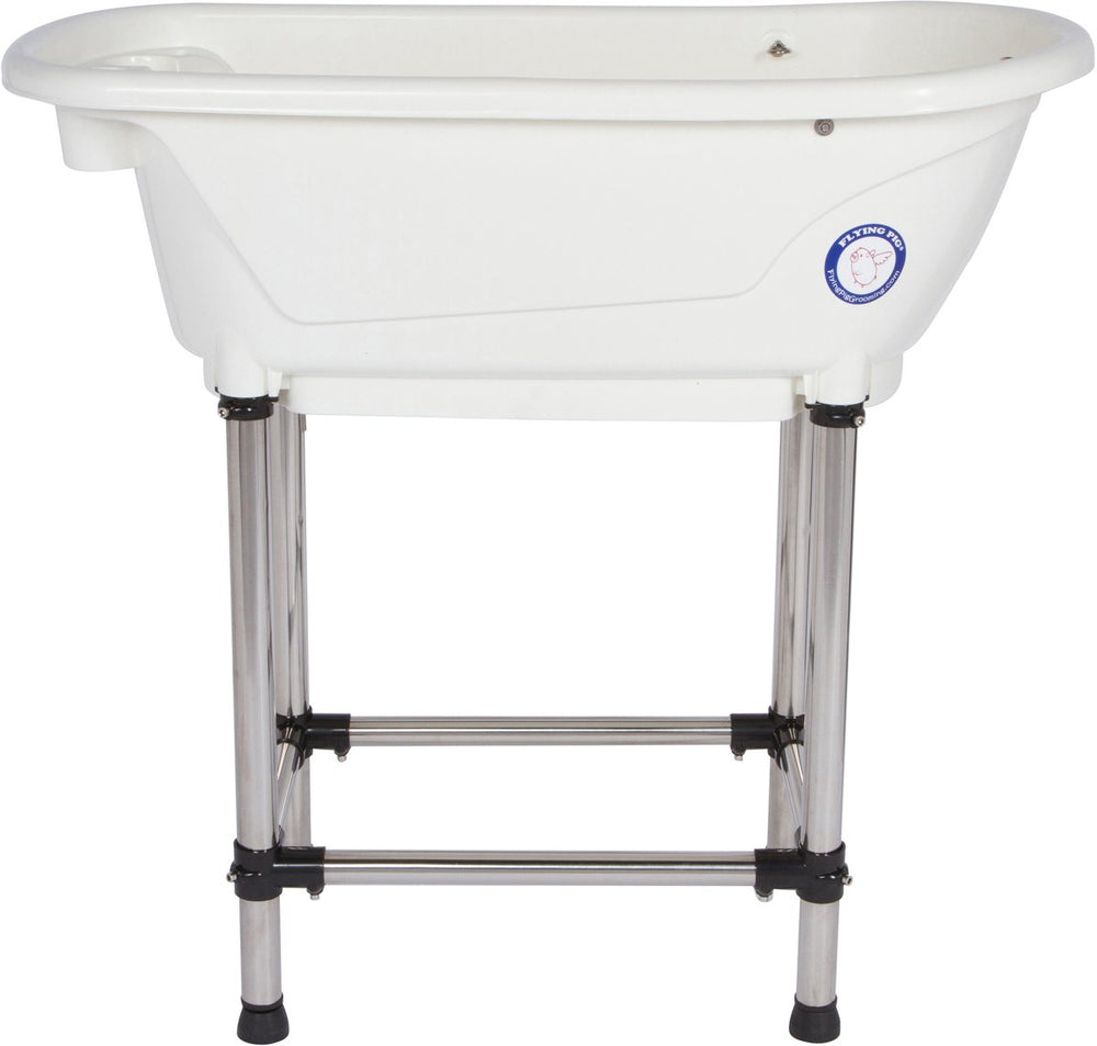 Flying Pig Grooming tub basin close-up shows durable heavy-duty plastic