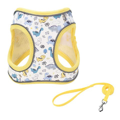 Flymind step-in harness flower pattern close-up showing comfortable fit for daily walks.