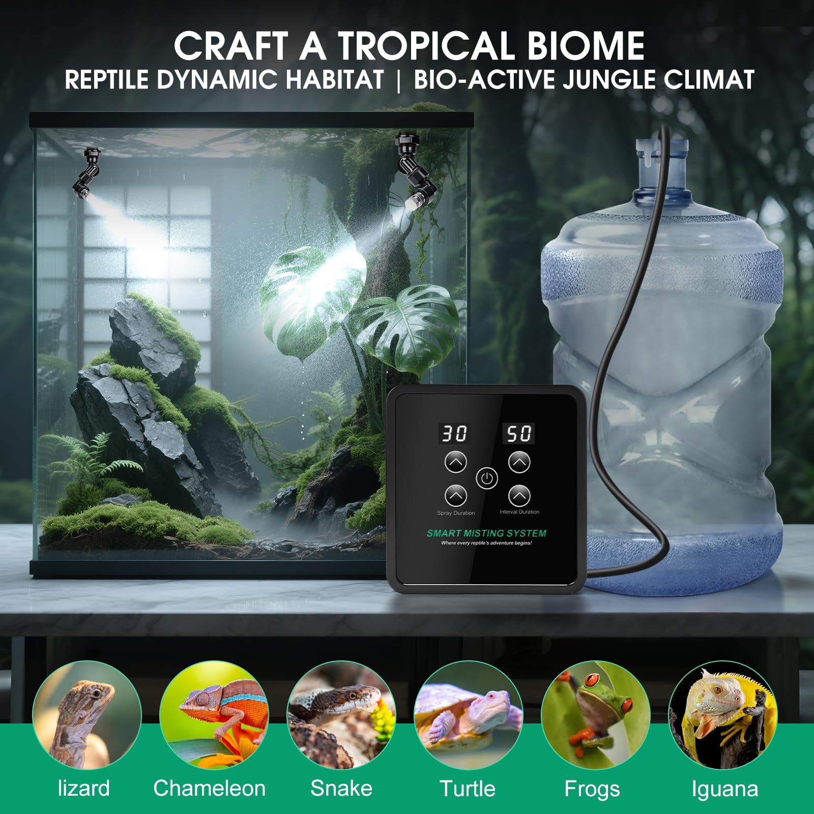 FMATOZ Reptile Mister DIY-friendly setup fits glass or acrylic terrariums.