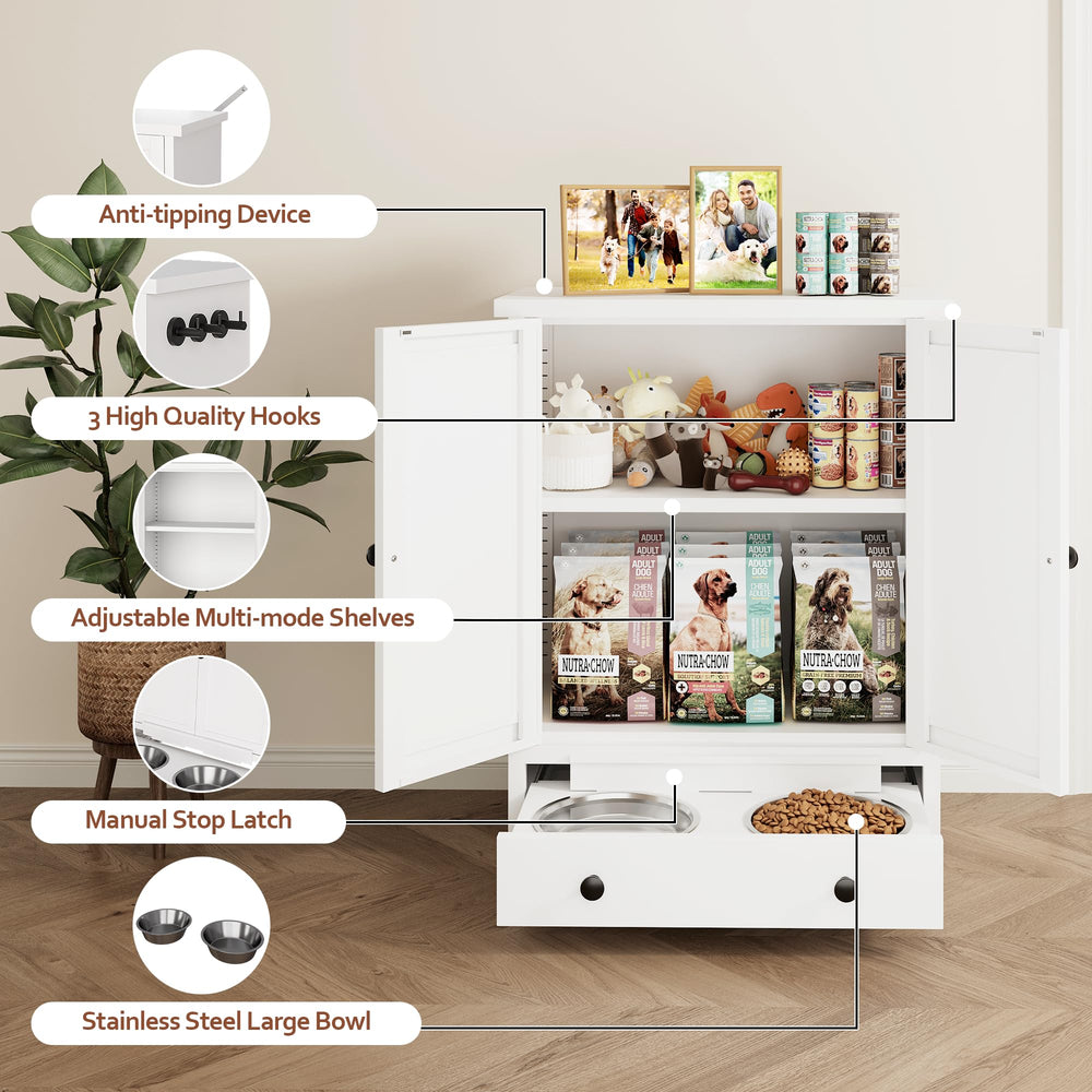 Fmlud all-in-one unit includes hooks for leashes and collars.