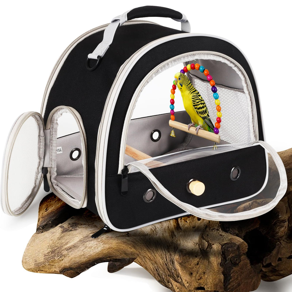 FOCZZU breathable parrot travel cage showing ventilation panels for fresh air on the go