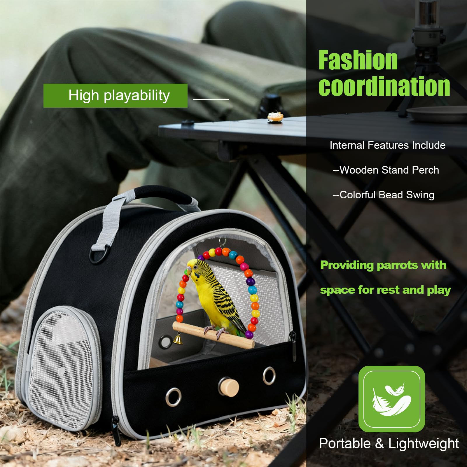 FOCZZU included swing toy and standing perch add interactive entertainment