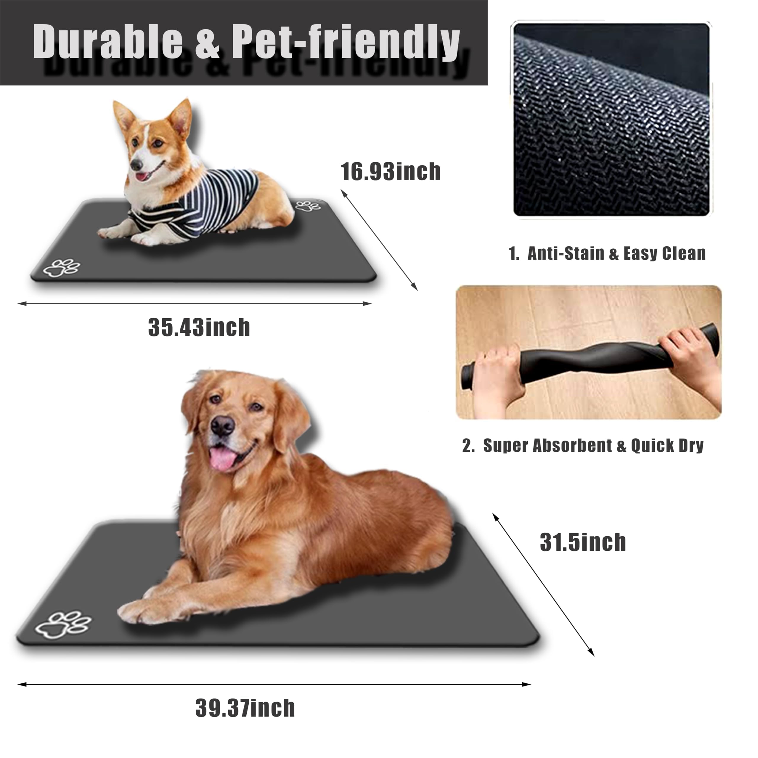 FODYNE large pet feeding mat 36x16 fits multiple bowls for larger pets.
