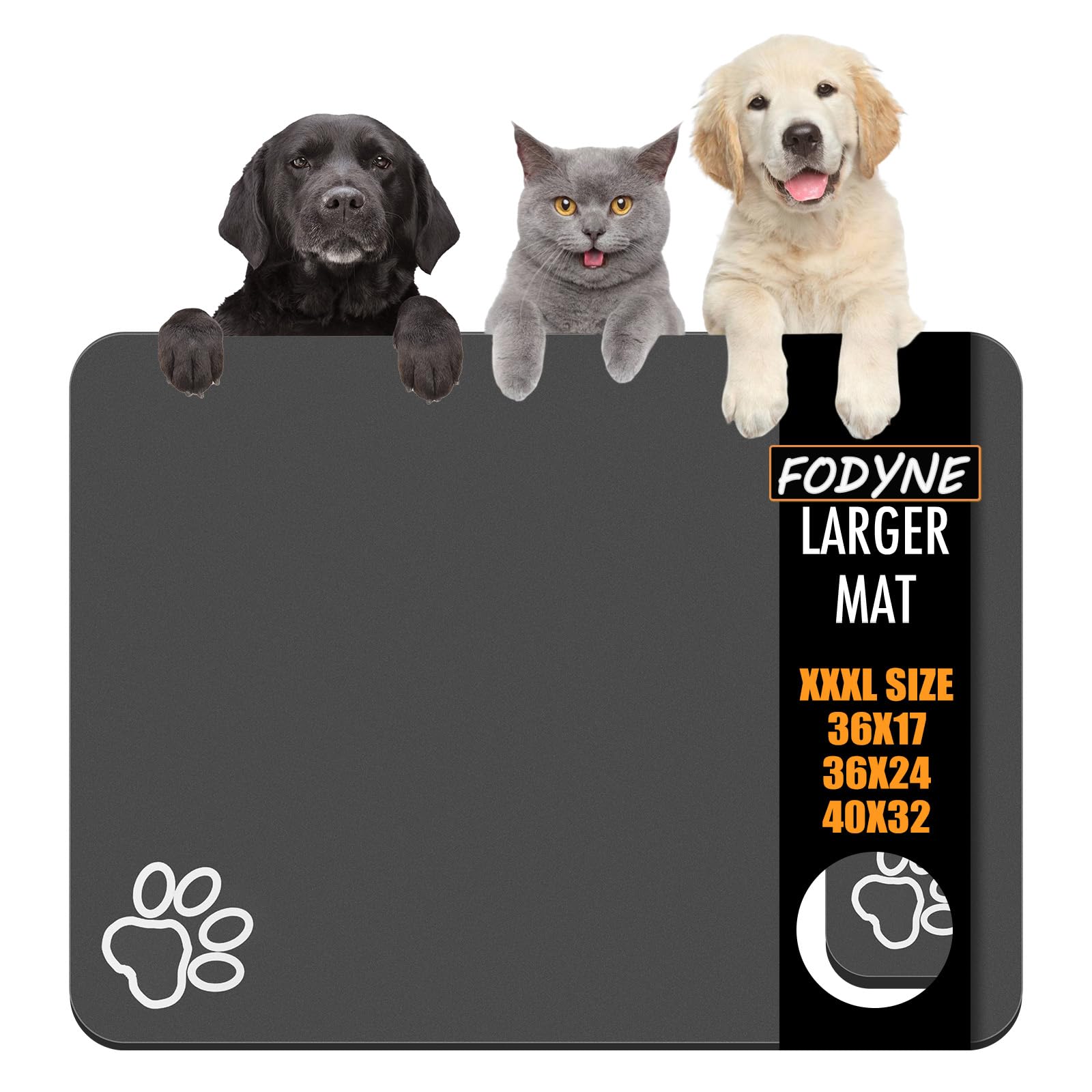 FODYNE large pet feeding mat absorbent water keeps floors dry during meals.