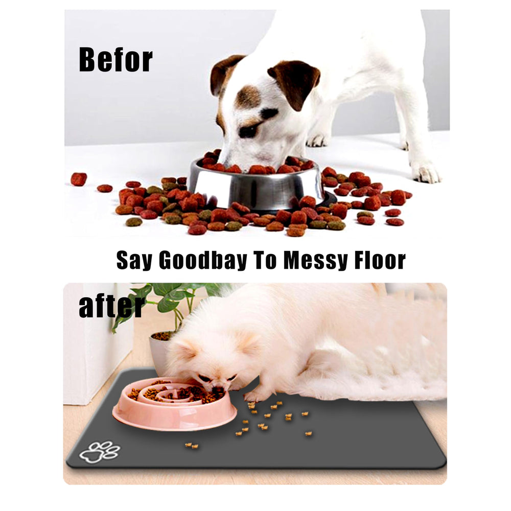 FODYNE large pet feeding mat quick-dry surface minimizes lingering mess after meals.