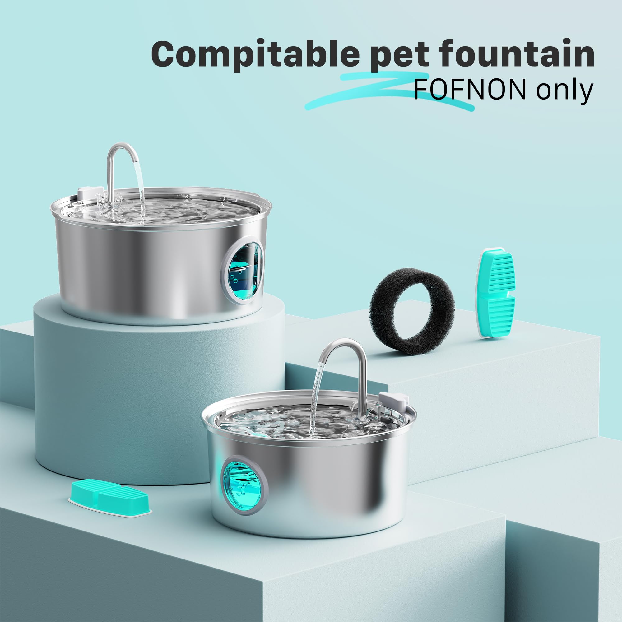 FOFNON cat fountain sponges—12 sponges—enhancing filtration and maintaining clean water.
