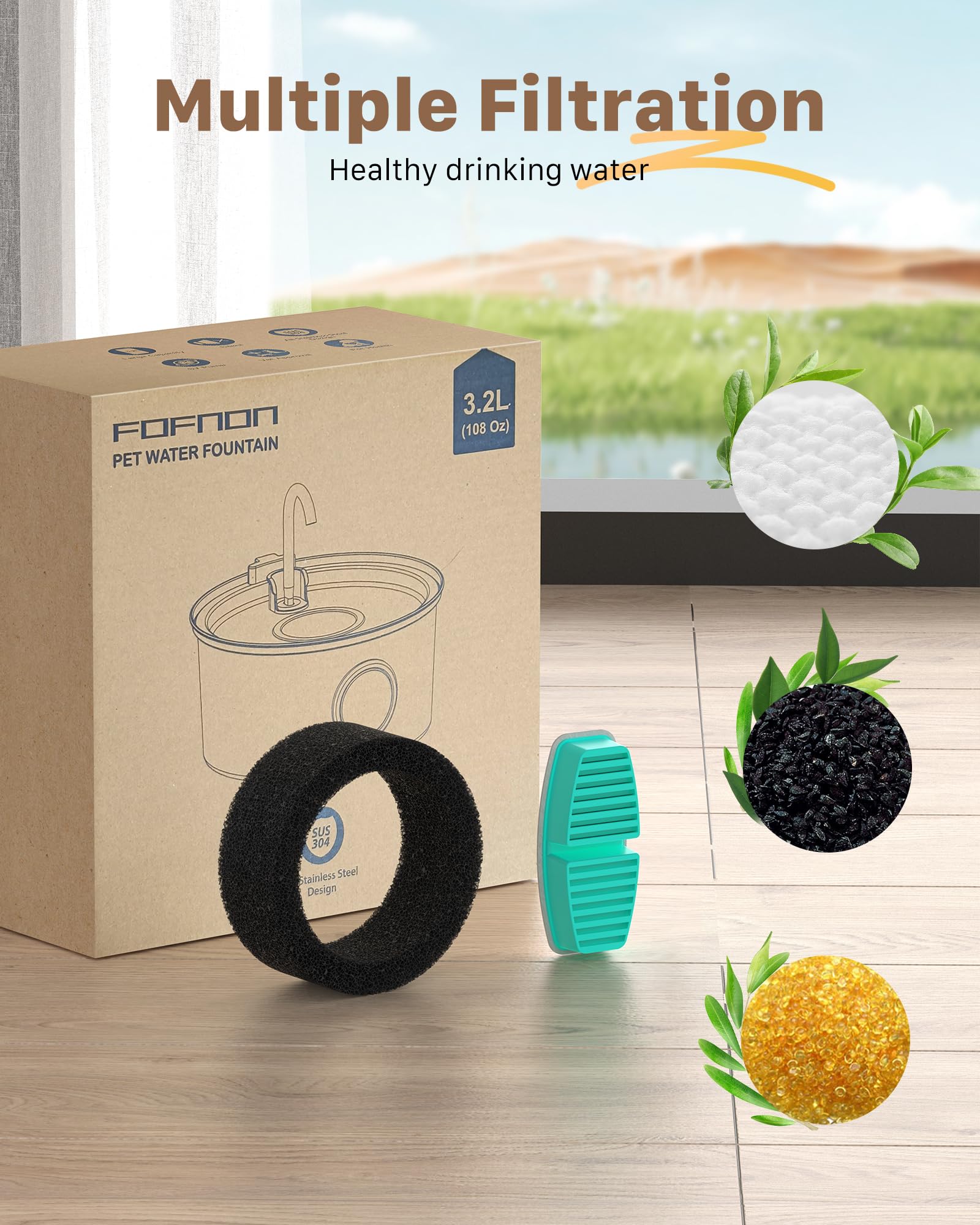 FOFNON cat water fountain-dish-style-spill-prevention highlights stable design staying put.