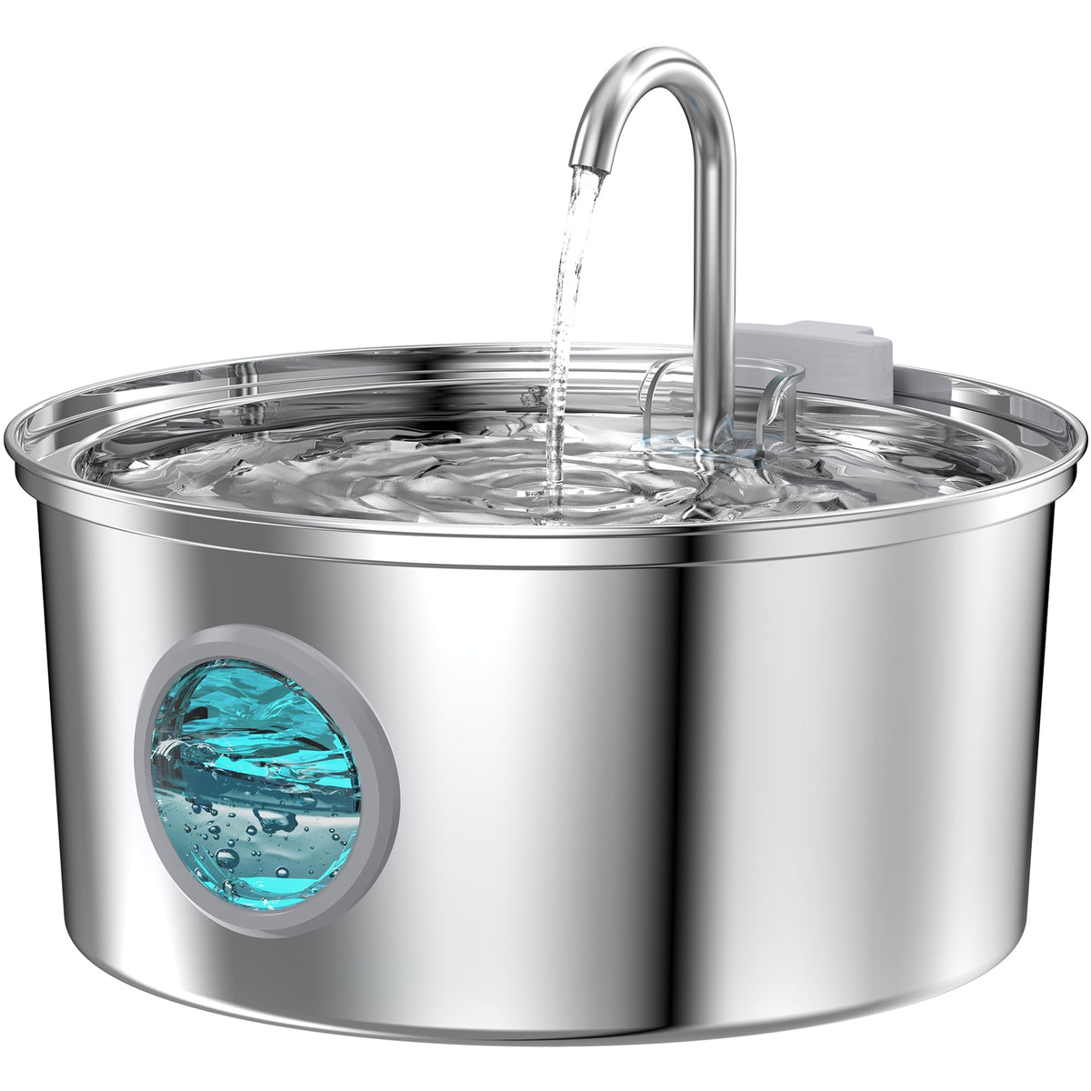 FOFNON cat water fountain stainless front view shows durable design for easy cleaning and durability.