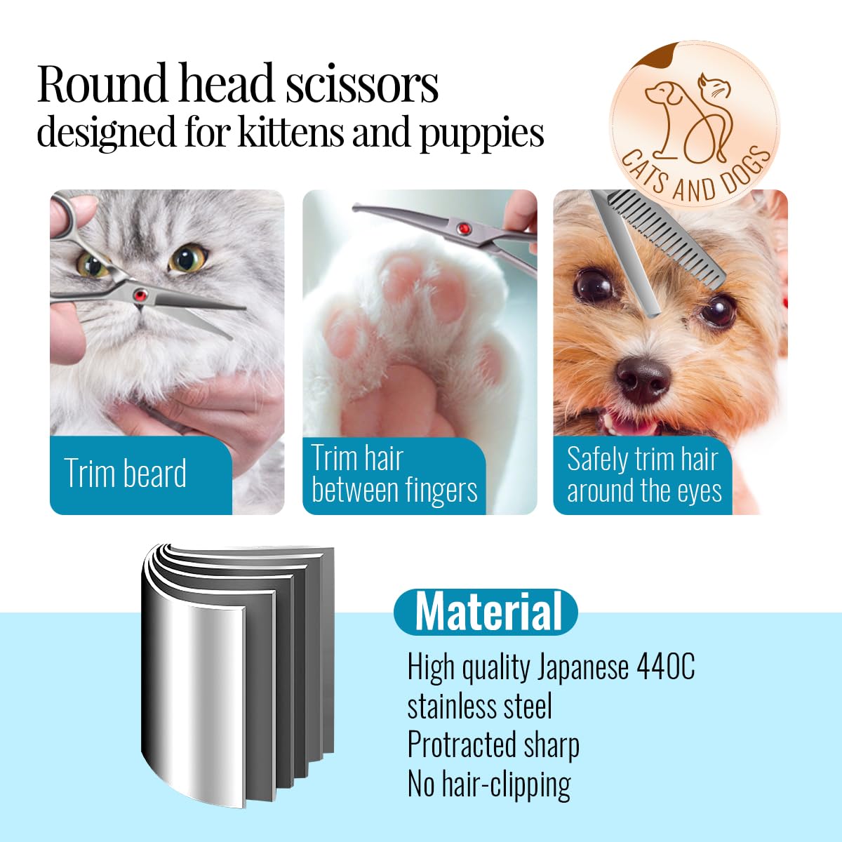 FOGOSP 4.5-inch straight dog grooming scissors for clean, controlled cuts near sensitive areas.