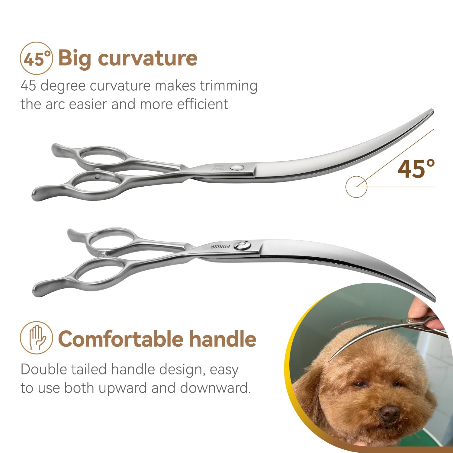 FOGOSP arc-curved grooming scissors precision-manufactured for clean, controlled arcs