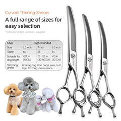 FOGOSP curved thinning shears handle-comfort view highlights comfortable grip for precise grooming.