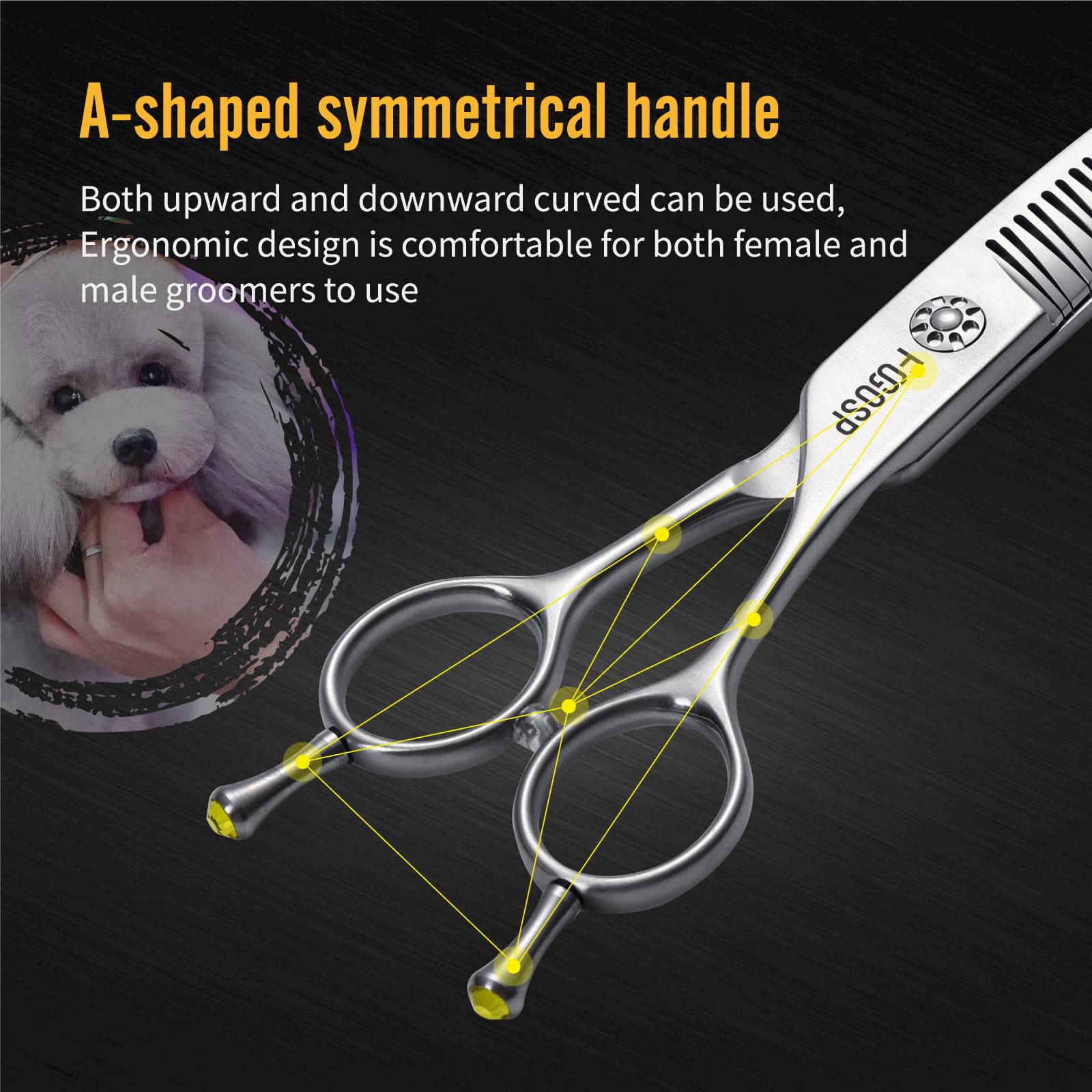 FOGOSP dog scissors in use, quick trims for a tidy look and happy pet moments.