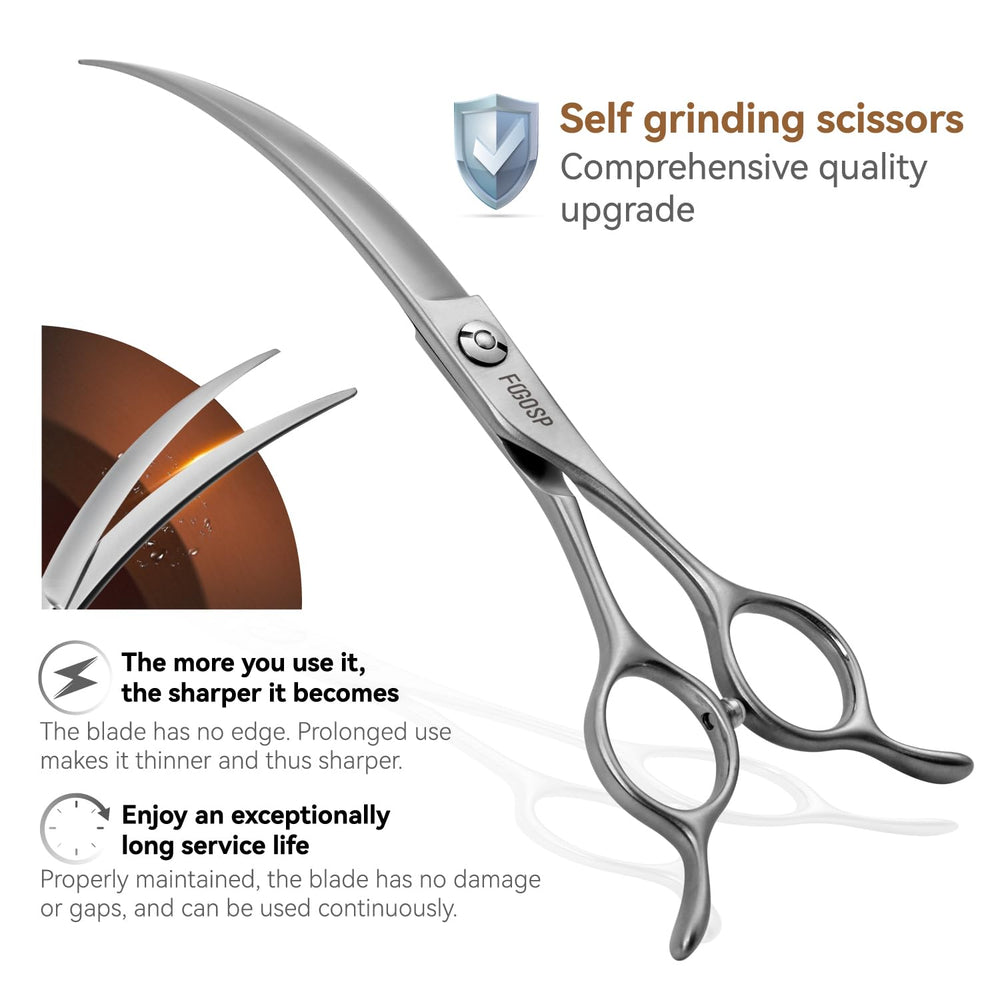 FOGOSP curved scissors ergonomic handle for comfortable, long grooming sessions