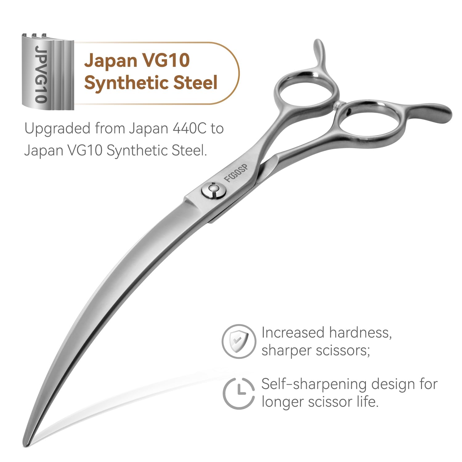 FOGOSP VG10 high-carbon steel dog shears close-up highlighting durability