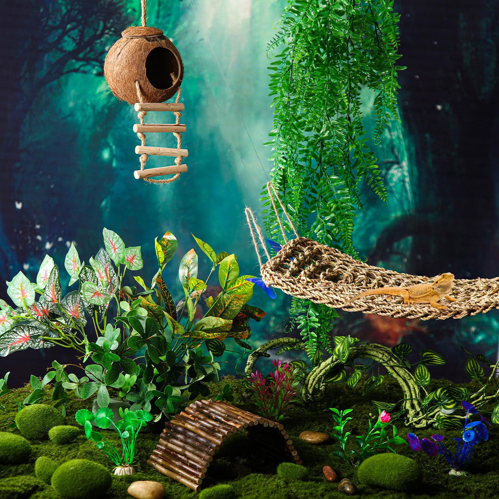 Foilswirl reptile hammock setup encourages hiding and resting within a natural habitat.