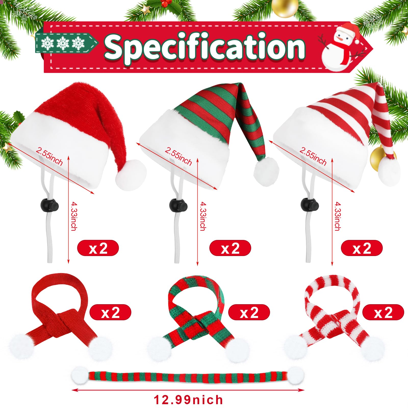 FOIMAS Christmas Pet Hat Set adjustable elastic straps ensure comfortable wear