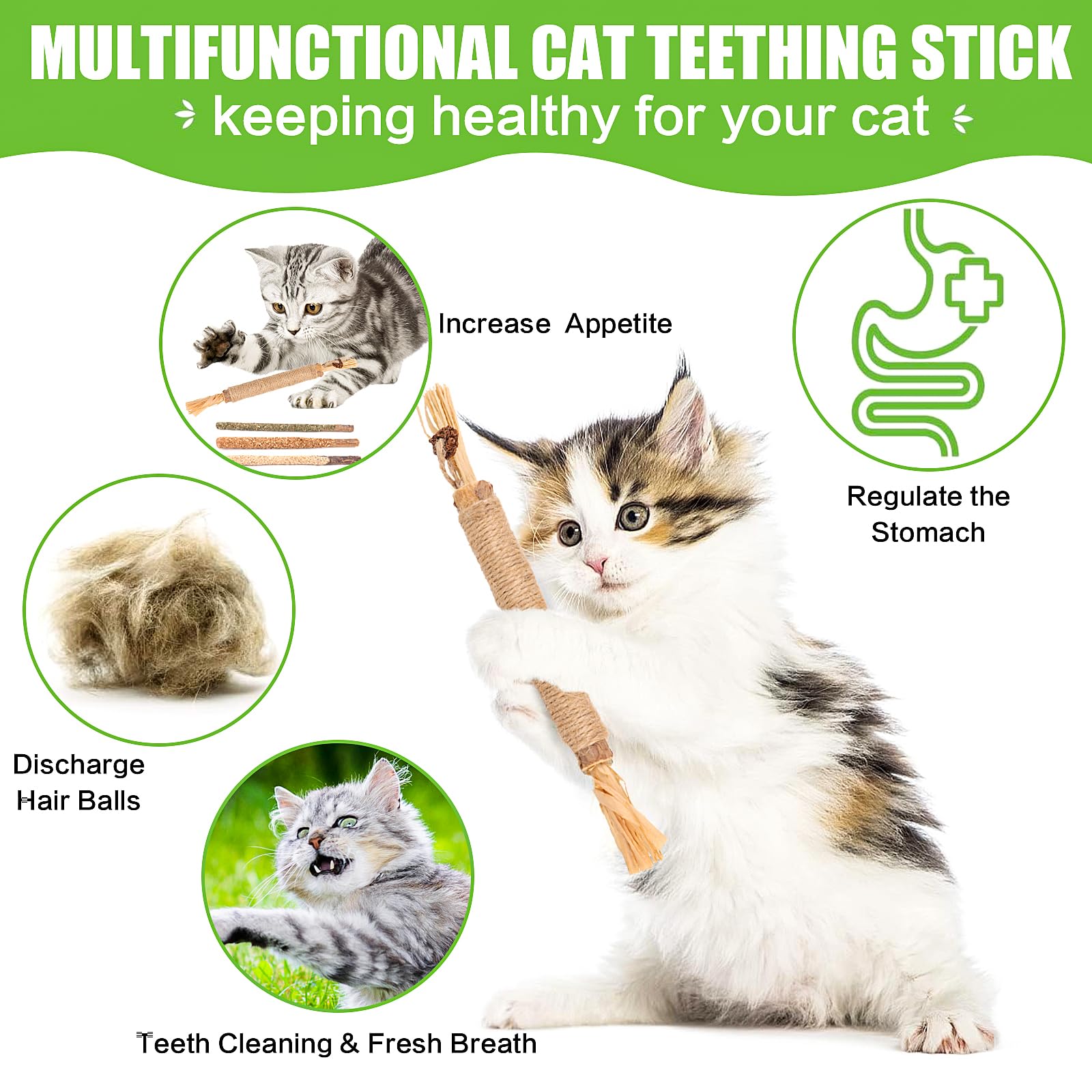 FOIMAS coated chew sticks with sisal rope, sturdy bite-resistant cat toy for daily fun
