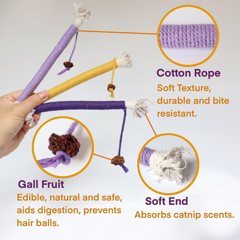 Fokauiwo cat teeth cotton toy closeup emphasizes wire-free safe chewing for kittens.