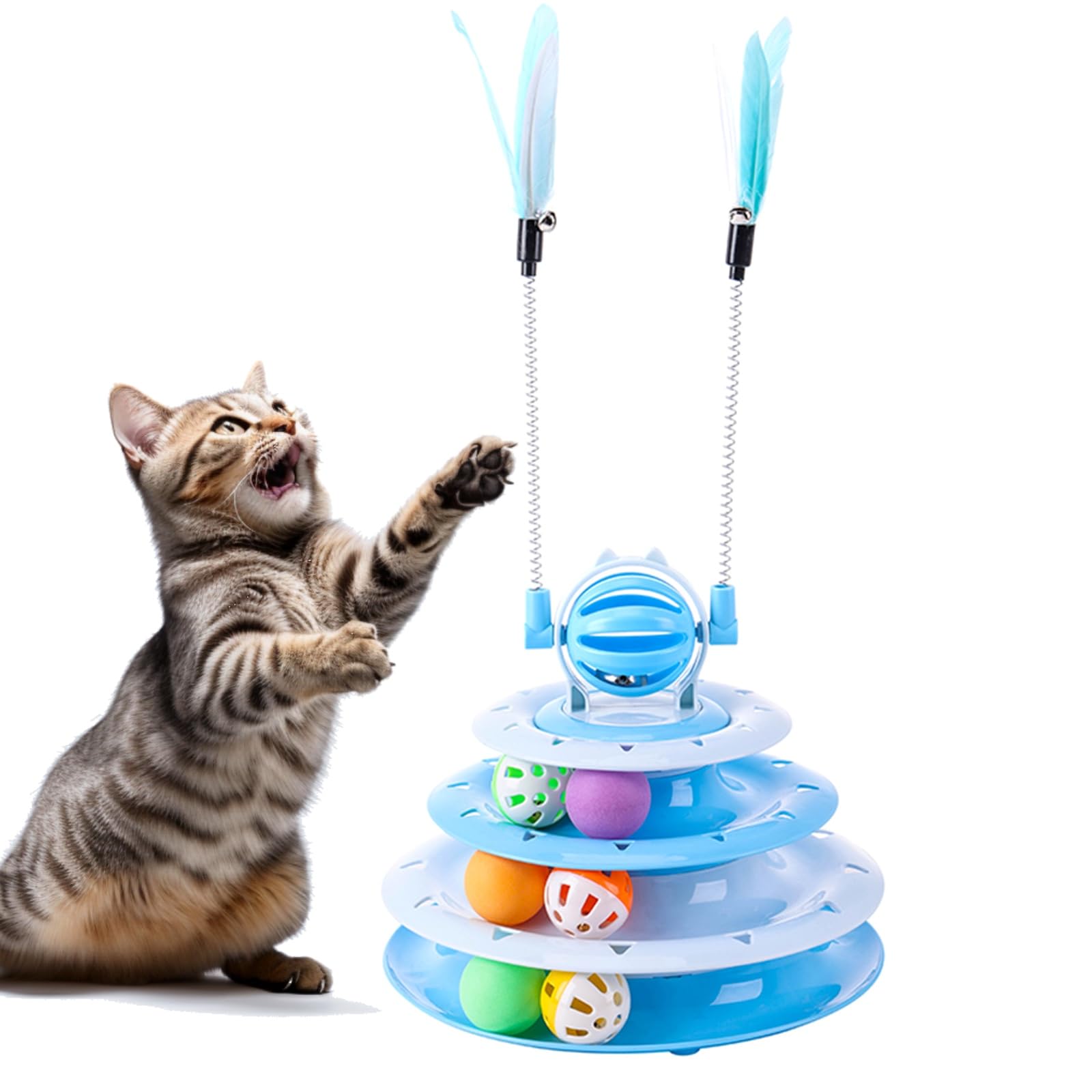 Fokauiwo cat tower blue demonstrates multi-level play for indoor cats