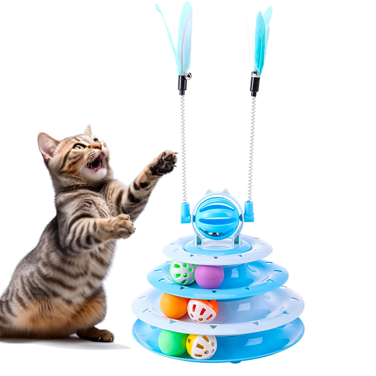 Fokauiwo cat tower blue demonstrates multi-level play for indoor cats