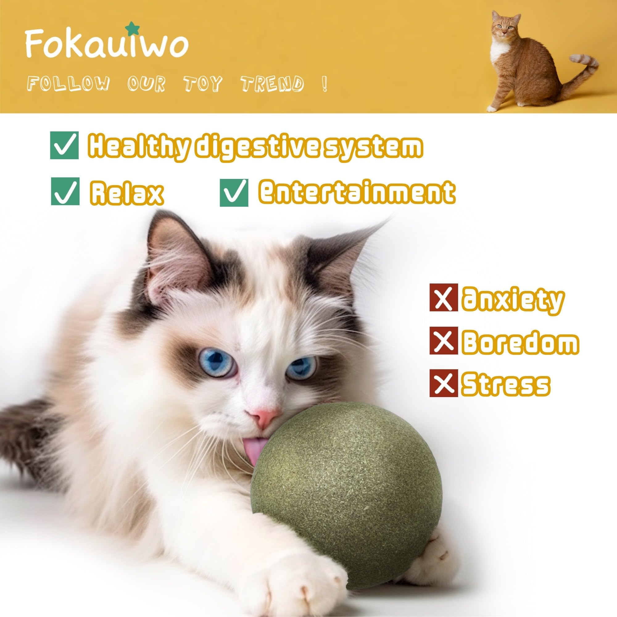 Fokauiwo catnip ball texture and ingredients showcasing safe, premium quality.
