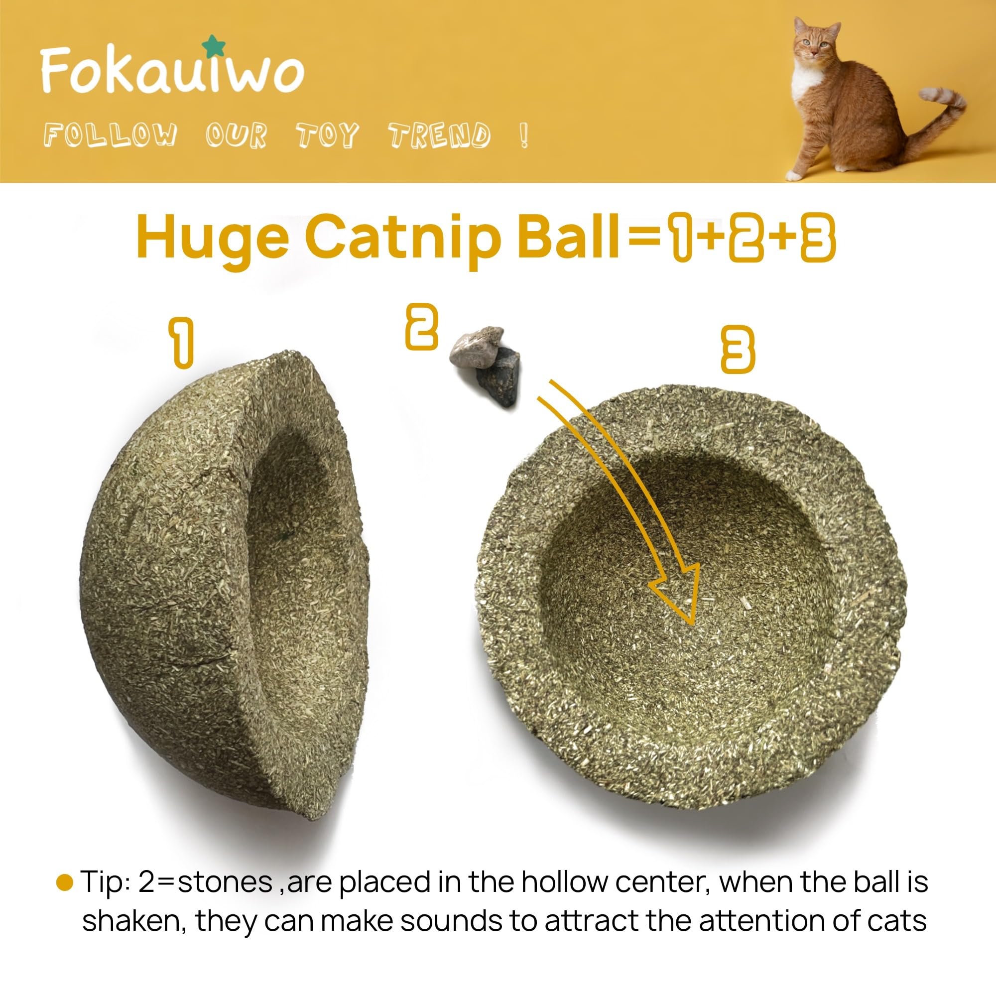 Fokauiwo extra-large catnip ball packaging emphasizes size and natural formula.