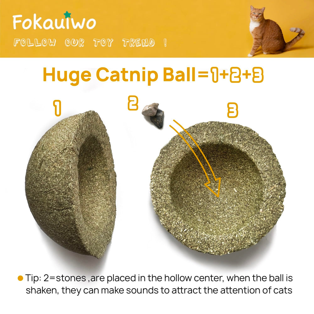 Fokauiwo extra-large catnip ball packaging emphasizes size and natural formula.