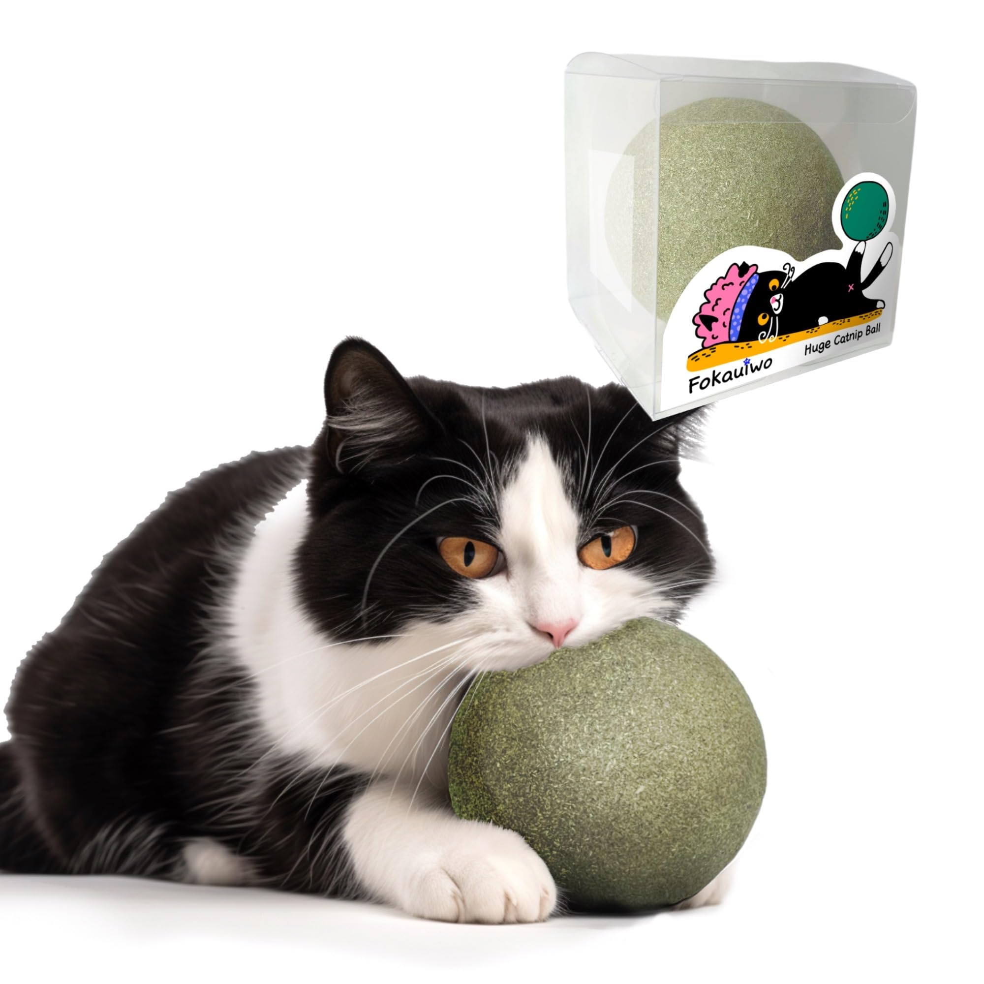 Fokauiwo giant catnip ball closeup, highlighting premium natural ingredients for long-lasting play.