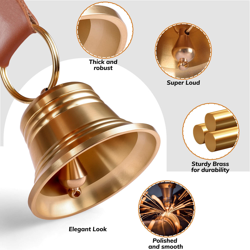 FOLKSMATE dog potty-training bells guide illustrating training steps.