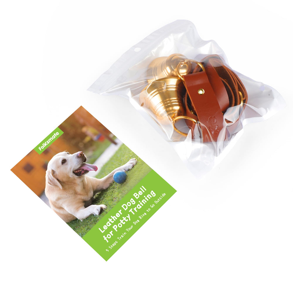 FOLKSMATE leather dog door bell on-home-use demonstrates simple potty routine integration
