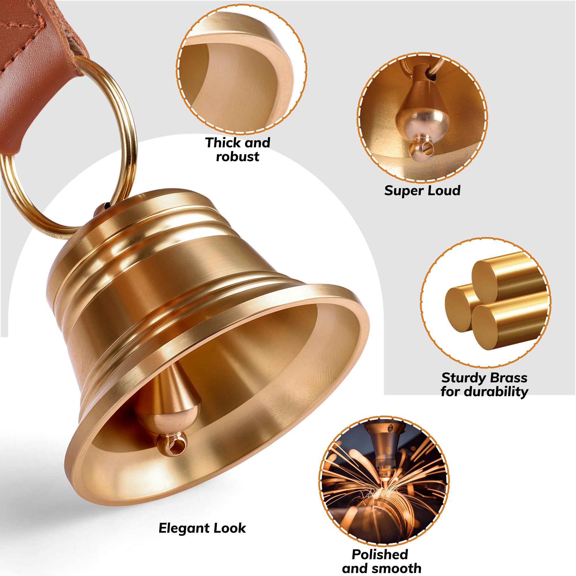 FOLKSMATE leather dog door bell puppy-training aid with two brass bells