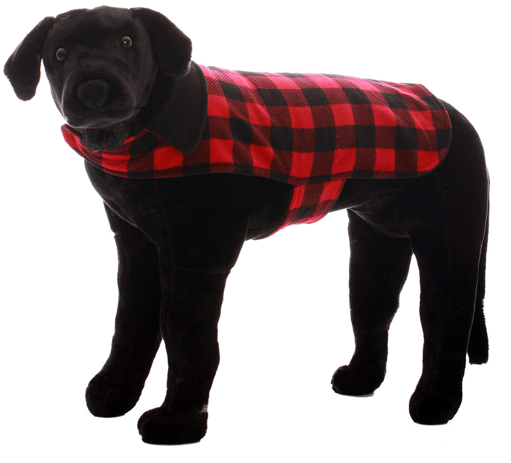 Followme buffalo plaid dog jacket closeup fabric highlighting durable, soft material.