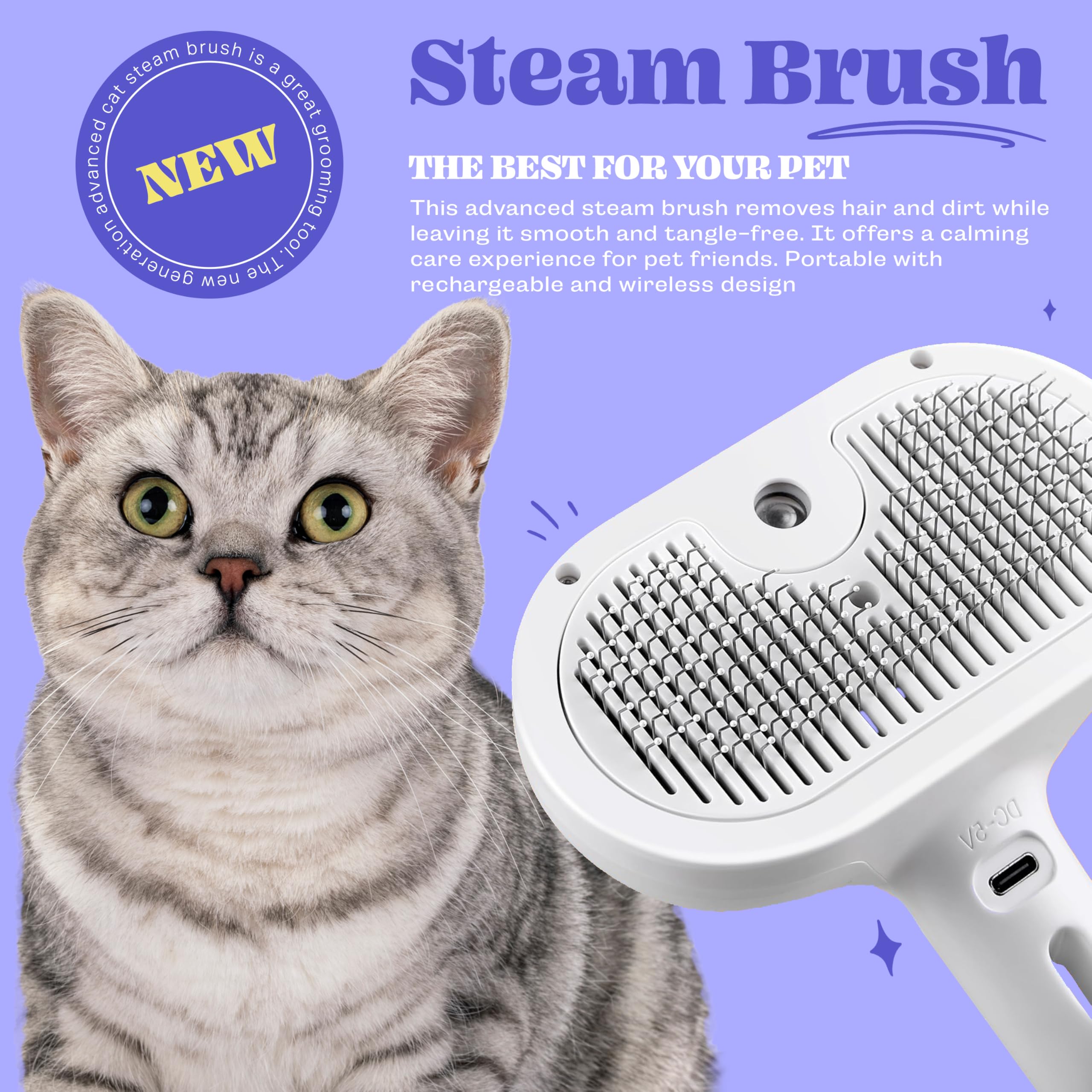 FONSUFA Cat Steam Brush brushing action highlights gentleness and efficient fur removal.