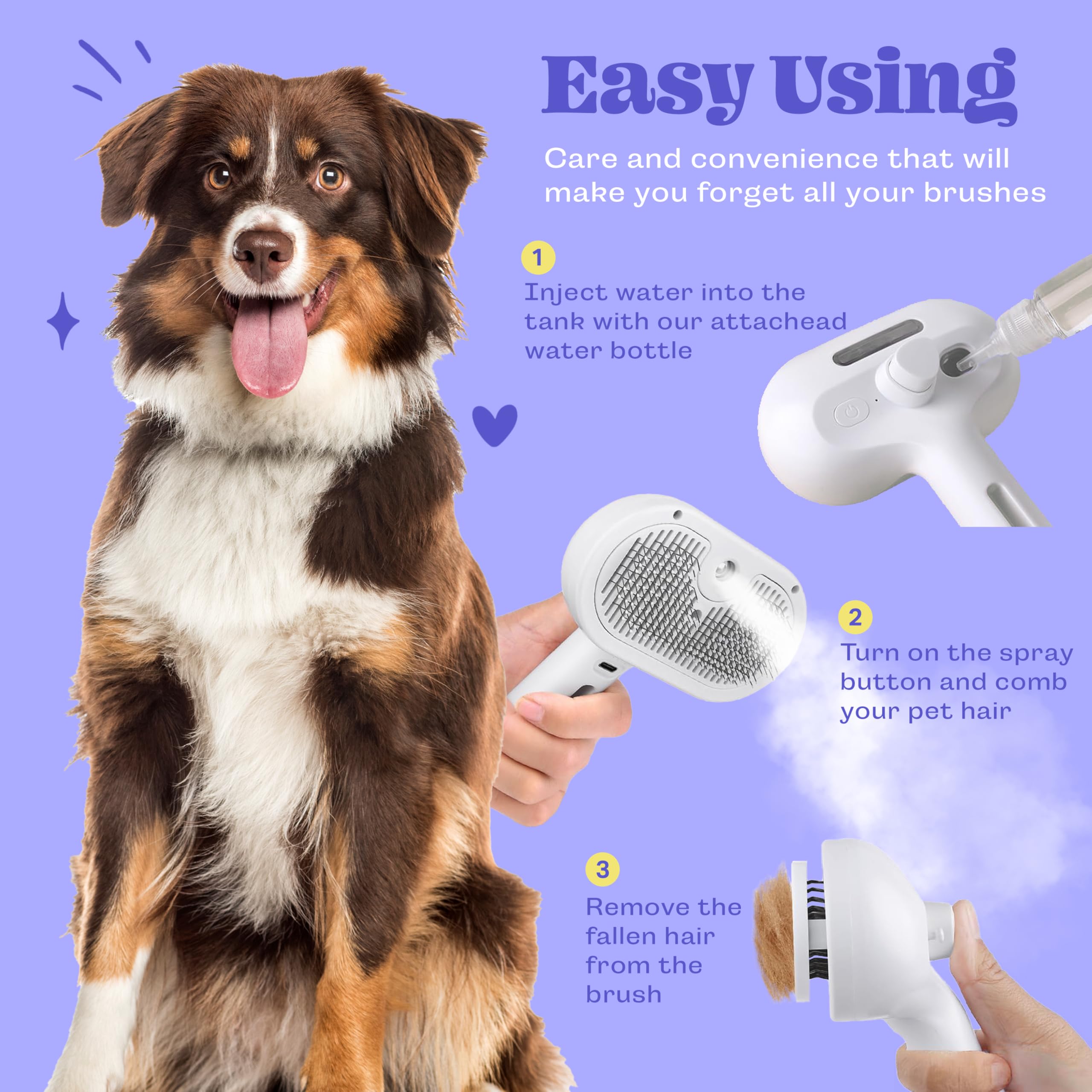 FONSUFA Cat Steam Brush for dogs and cats supports convenient grooming anywhere.