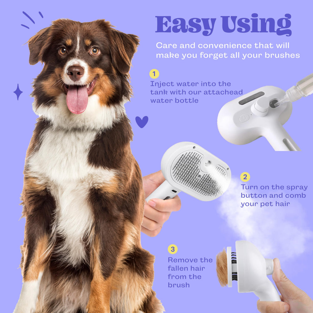 FONSUFA Cat Steam Brush for dogs and cats supports convenient grooming anywhere.