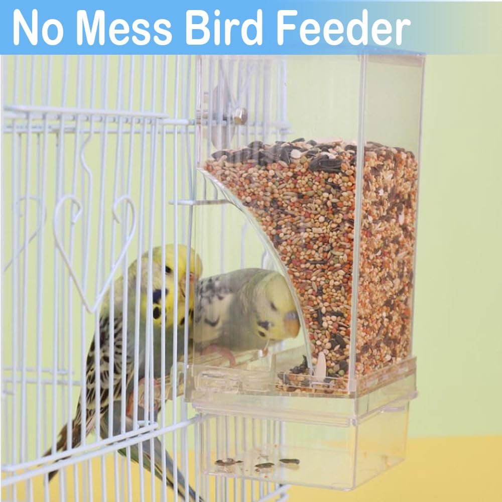 FONTSATTY no-mess feeder inside cage shows tidy feeding with separate waste slot.